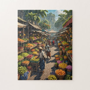Puzzle mercado de frutas al aire libre jamaicano colorido