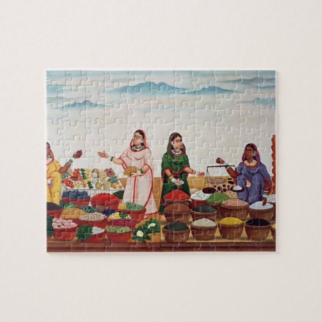 Puzzle Mercado de la verdura y de la especia en Benares, (Horizontal)