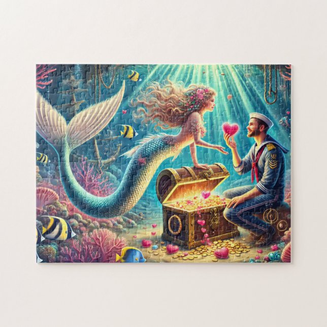 Puzzle Mermaid and Sailor Romantic Underwater Treasure (Horizontal)