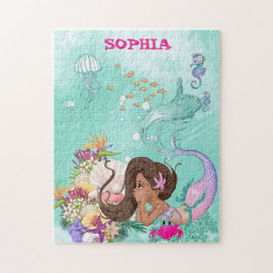 Puzzle Mermaid Dark Green Starfish Cute Personal