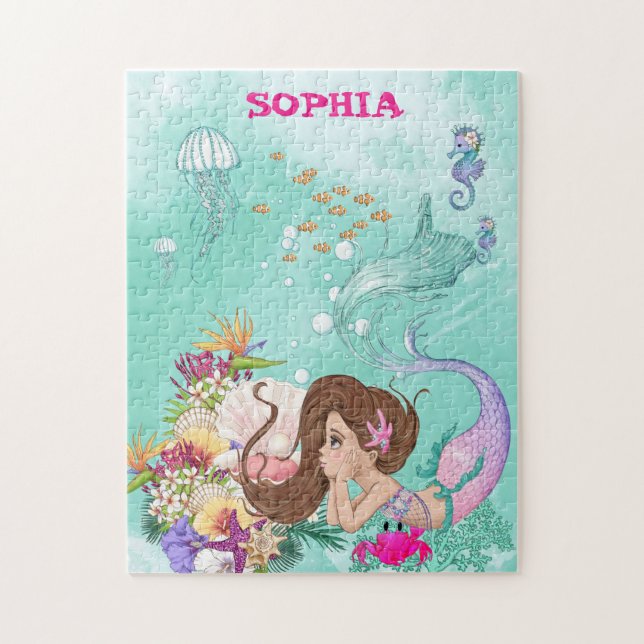 Puzzle Mermaid Dark Green Starfish Personal (Vertical)
