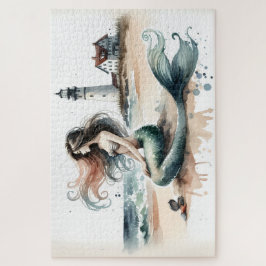 Puzzle Mermaid Lighthouse Coastal Watercolor Scene