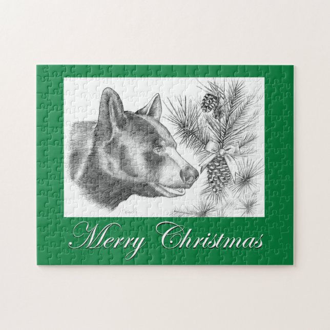 Puzzle Merry Christmas Black Bear (Horizontal)