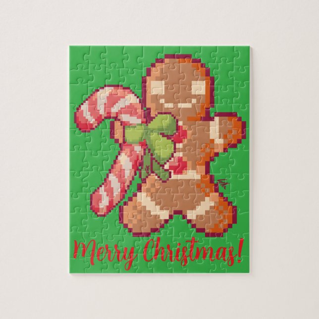 Puzzle Merry Christmas, Gingerbread man, Pixelart, Pixel  (Vertical)