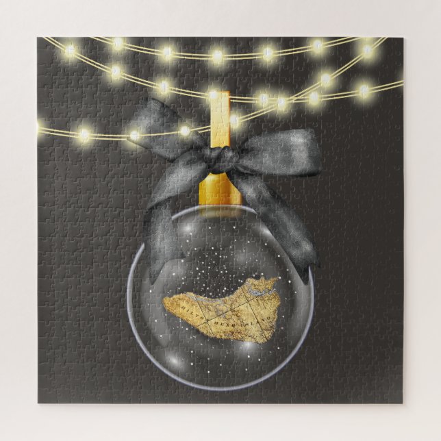 Puzzle Merry Christmas Hilton Head Island Map Ornament (Vertical)