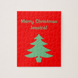 Puzzle Merry Christmas Red Green Tree 4Jessica
