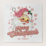 Puzzle Merry Christmas Retro Typography Santa Gorra Rosa<br><div class="desc">Feliz Navidad,  tipografía retro rosa con un santa claus con un gorra rosa.</div>