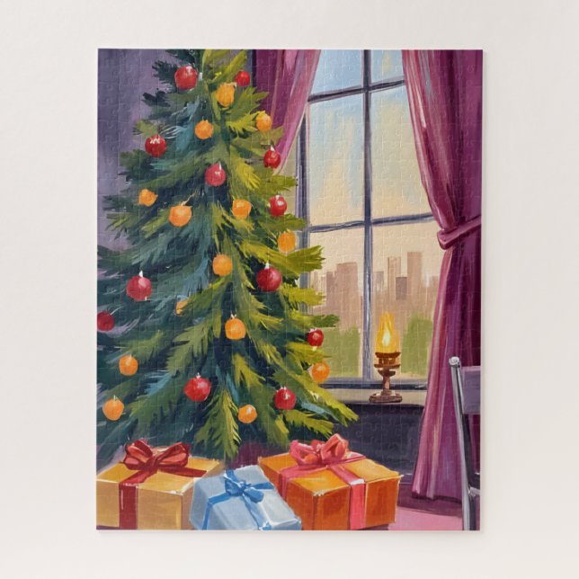 Puzzle Merry Christmas Tree Holiday Painting (Vertical)