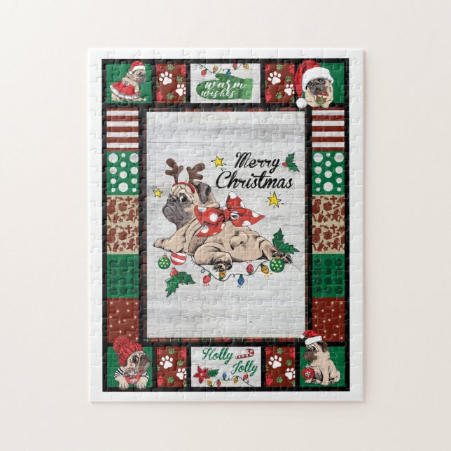 Puzzle Merry Pugmas Navidad Navidades Pug Fiesta Lover (Vertical)