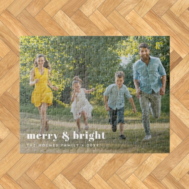 Puzzle Merry y Bright | Elegantes Navidades de fotografía (Modern festive photo puzzle with personalised message for stylish and thoughtful gifting)