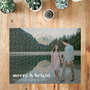 Puzzle Merry y Bright   Foto de pareja de Navidades moder