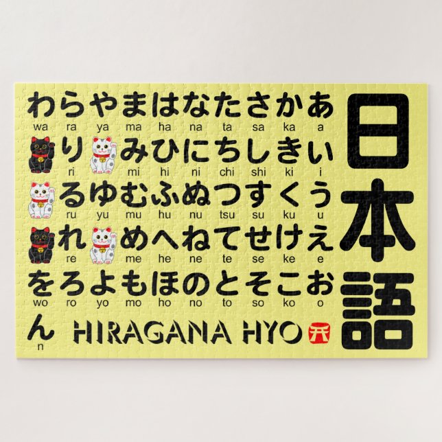 Puzzle Mesa Hiragana Japonesa (Gato Afortunado) (Horizontal)