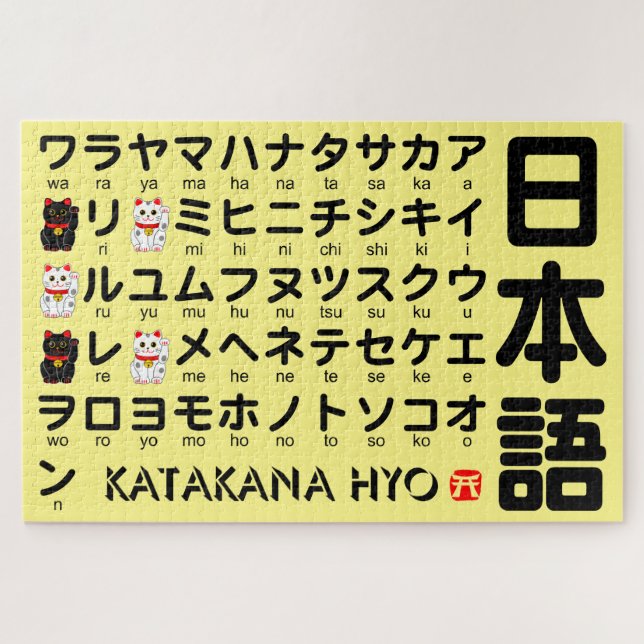 Puzzle Mesa Katakana japonesa (Gato afortunado) (Horizontal)