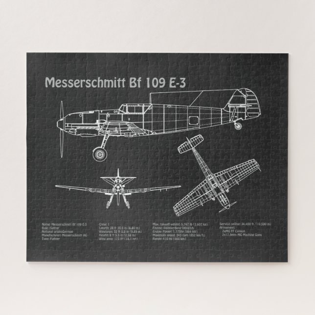 Puzzle Messerschmitt Bf 109 - Avión Blueprint PD (Horizontal)
