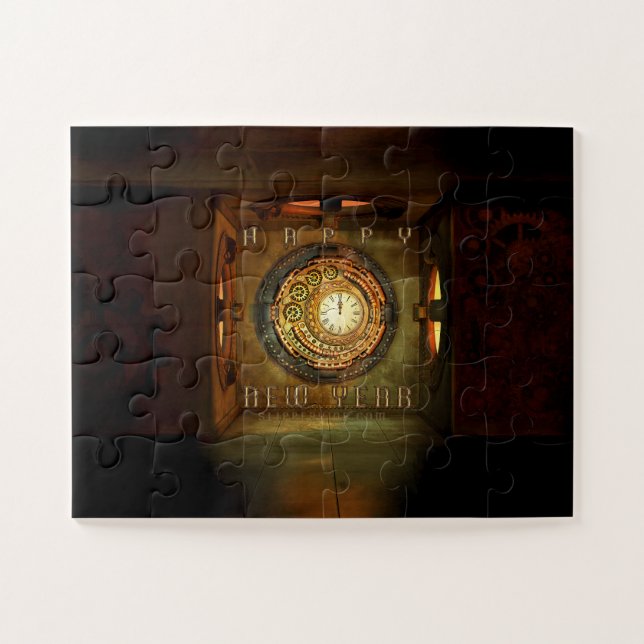 Puzzle Meta redonda de Año Nuevo con tema steampunk de Sl (Horizontal)