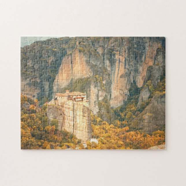 Puzzle Meteora Grecia en otoño Naranja deja acantilados (Horizontal)