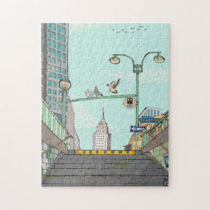 Puzzle Metro Stop Manhattan NYC Whimsical Ilustracion