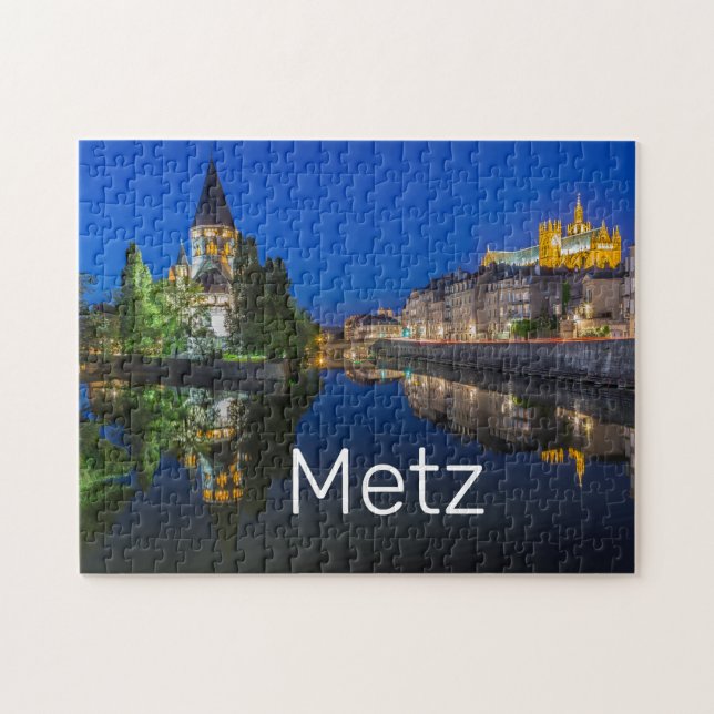 Puzzle Metz Temple Neuf France Noche Moselle Souvenir (Horizontal)