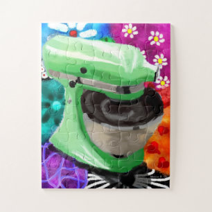 Puzzle Mezclador Stand Funky Resumen Arte Rosa Verde