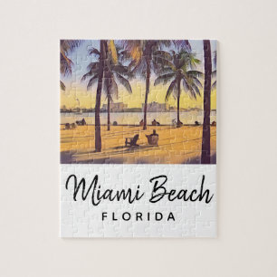 Puzzle Miami Beach Florida Vintage Watercolor Art