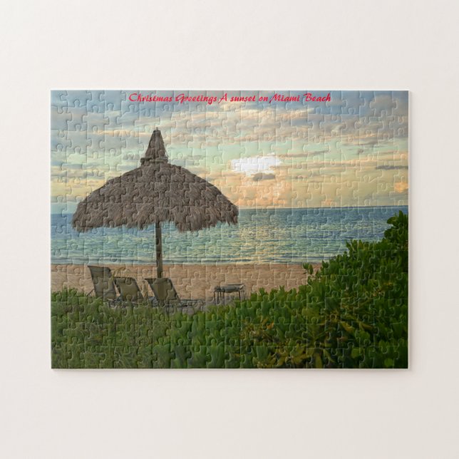 Puzzle Miami Beach Sunset. Saludos navideños (Horizontal)