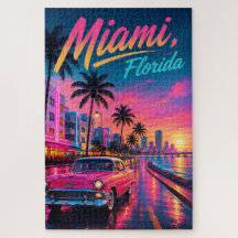 Miami Florida Retro Neon Atardecer Viaje