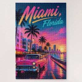 Puzzle Miami Florida Retro Neon Atardecer Viaje
