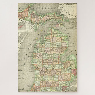 Puzzle Michigan Mapa de Antigüedades Colorido Estado Nort