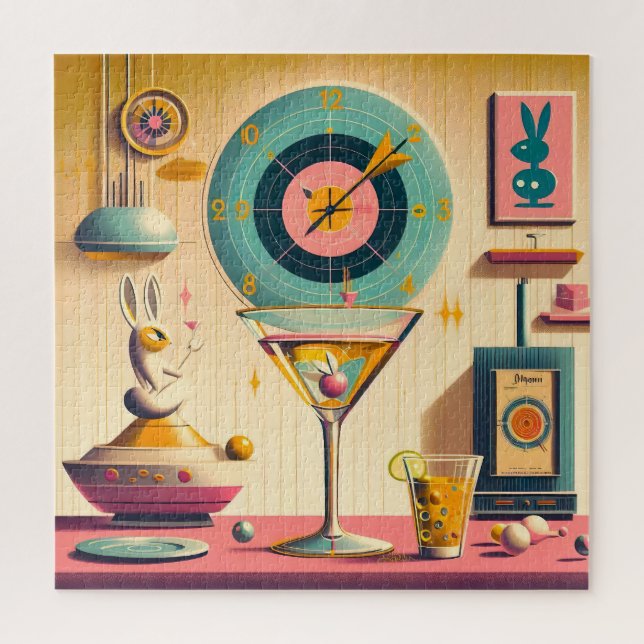Puzzle Mid Century Atómico Futurista Conejo Martini (Vertical)