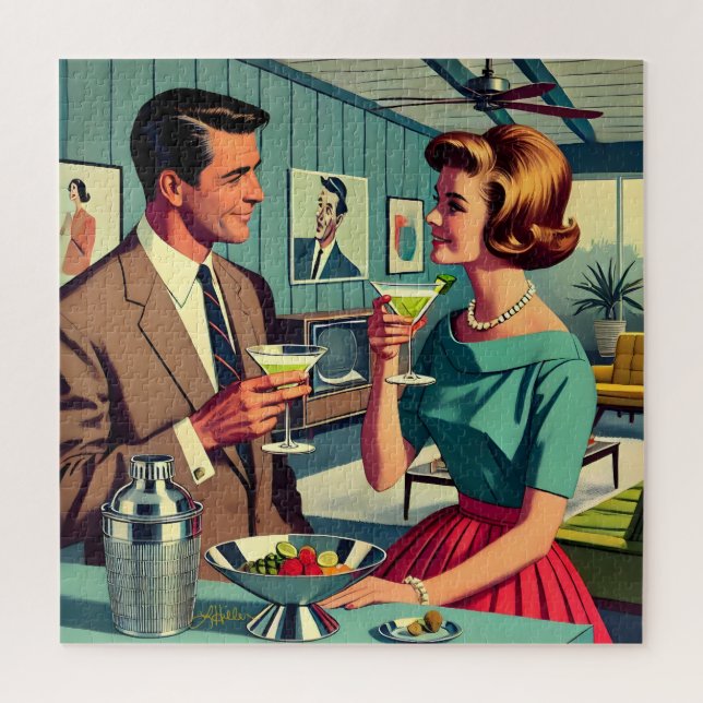 Puzzle Mid Century Cocktail Party Couples - House Warming (Vertical)