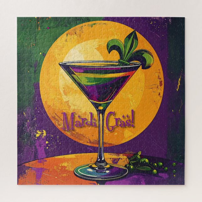 Puzzle Mid Century Mardi Gras Sunset Fleur De Lis Martini (Vertical)