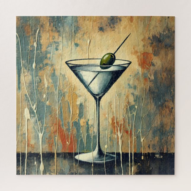 Puzzle Mid Century Mixed Media Martini Art (Vertical)