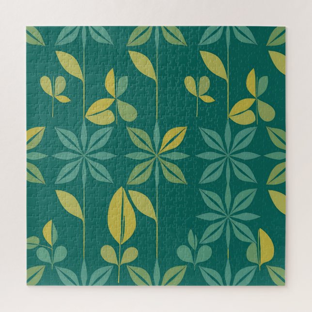 Puzzle Mid-Century Modern Teal Botanical Geometric Leaf (Vertical)