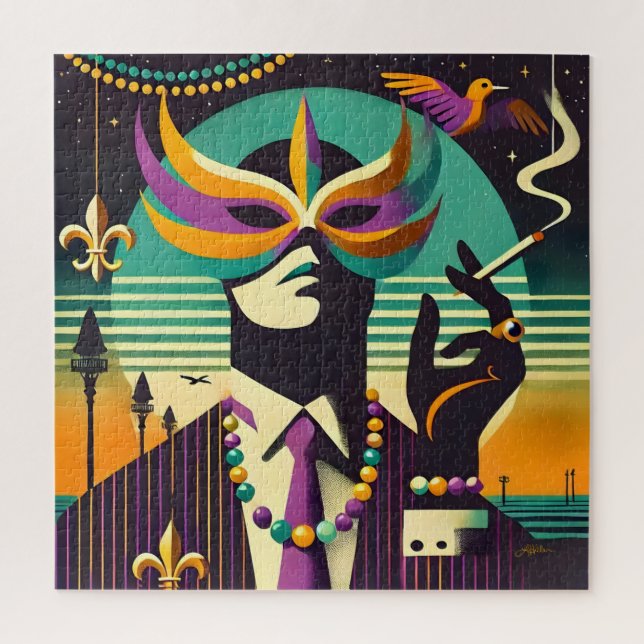Puzzle Mid Century Retro 60s Mardi Gras The Smoking Man (Vertical)