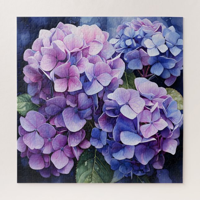 Puzzle Midnight Garden Violet Hydrangea Watercolor (Vertical)