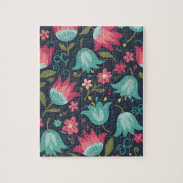 Puzzle Midnight Meadow: Enchanting Folk-Art Tulip Pattern