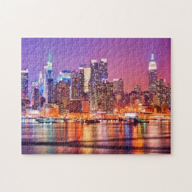 Puzzle Midtown Manhattan en la noche con el imperio Stae (Horizontal)