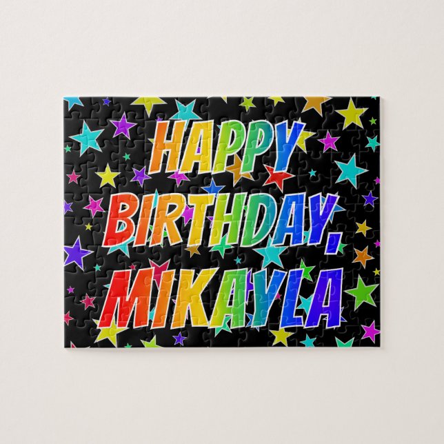 Puzzle "MIKAYLA" Nombre, Divertido "FELIZ CUMPLEAÑOS" (Horizontal)