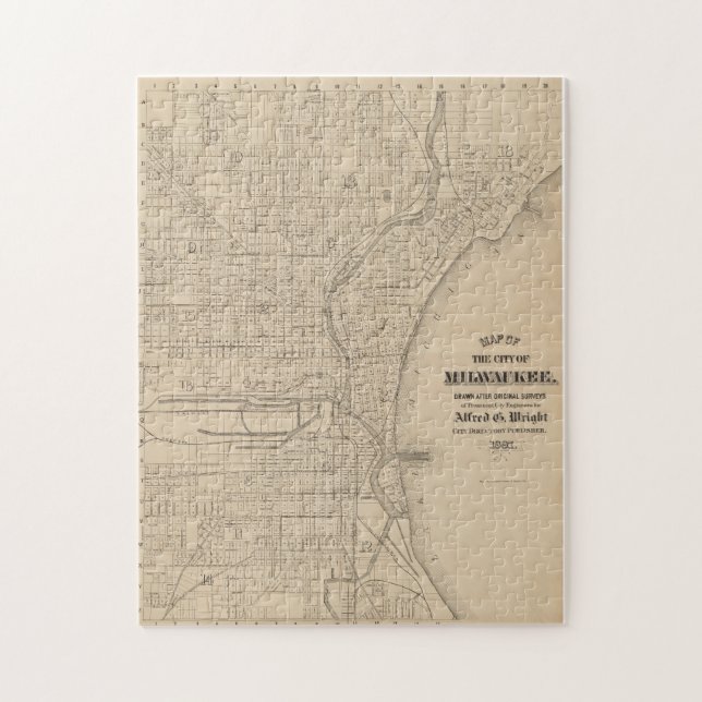Puzzle Milwaukee de época, Mapa de Wisconsin (Vertical)