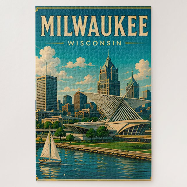 Puzzle ⛵ Milwaukee Wisconsin horizonte del lago (Vertical)