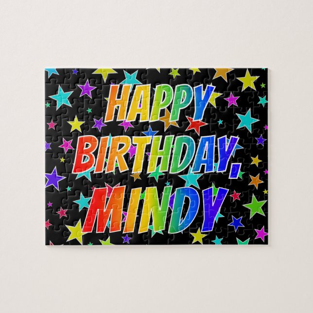 Puzzle "MINDY" Primer Nombre, Divertido "FELIZ CUMPLEAÑOS (Horizontal)