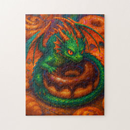 Puzzle Mini Dragón verde lindo y arte de fantasía de donu