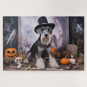 Puzzle Miniatura Schnauzer Calabazas Halloween Aterradora