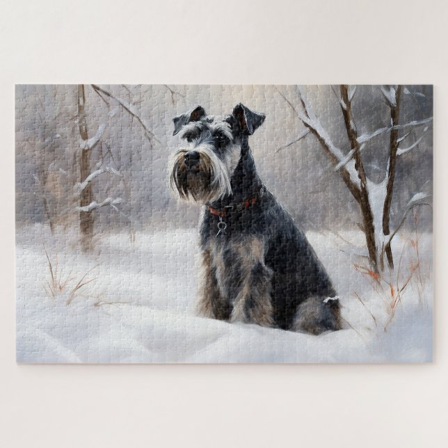 Puzzle Miniature Schnauzer Deja que nieve Navidad (Horizontal)