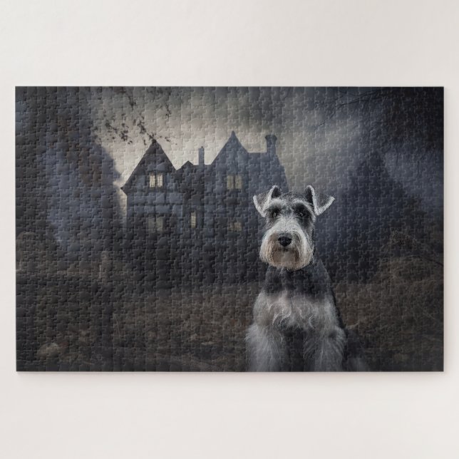 Puzzle Miniature Schnauzer Halloween Espeluznante (Horizontal)
