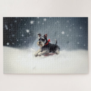 Puzzle Miniature Schnauzer Navidad nieve invierno