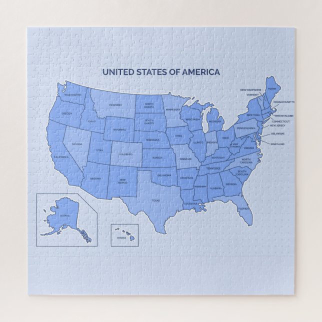 Puzzle Minimal Blue United States Map Illustration (Vertical)