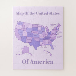 Puzzle Minimalist United States Map Pink Purple Art