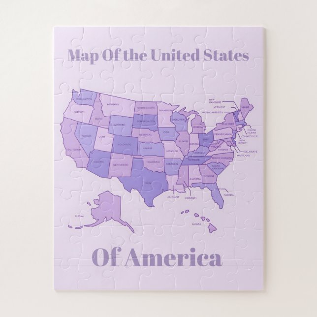 Puzzle Minimalist United States Map Pink Purple Art (Vertical)