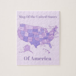 Puzzle Minimalist United States Map Pink Purple Art